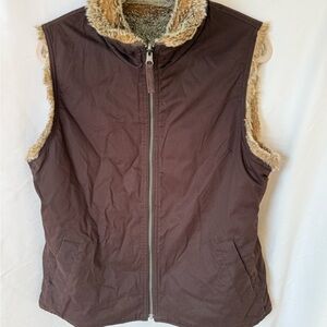 GAP Brown Vest with Faux Fur Trim